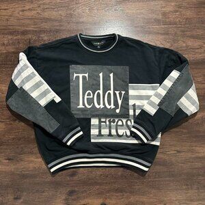 TEDDY FRESH Black White Striped Patchwork Sweatshirt - Size M